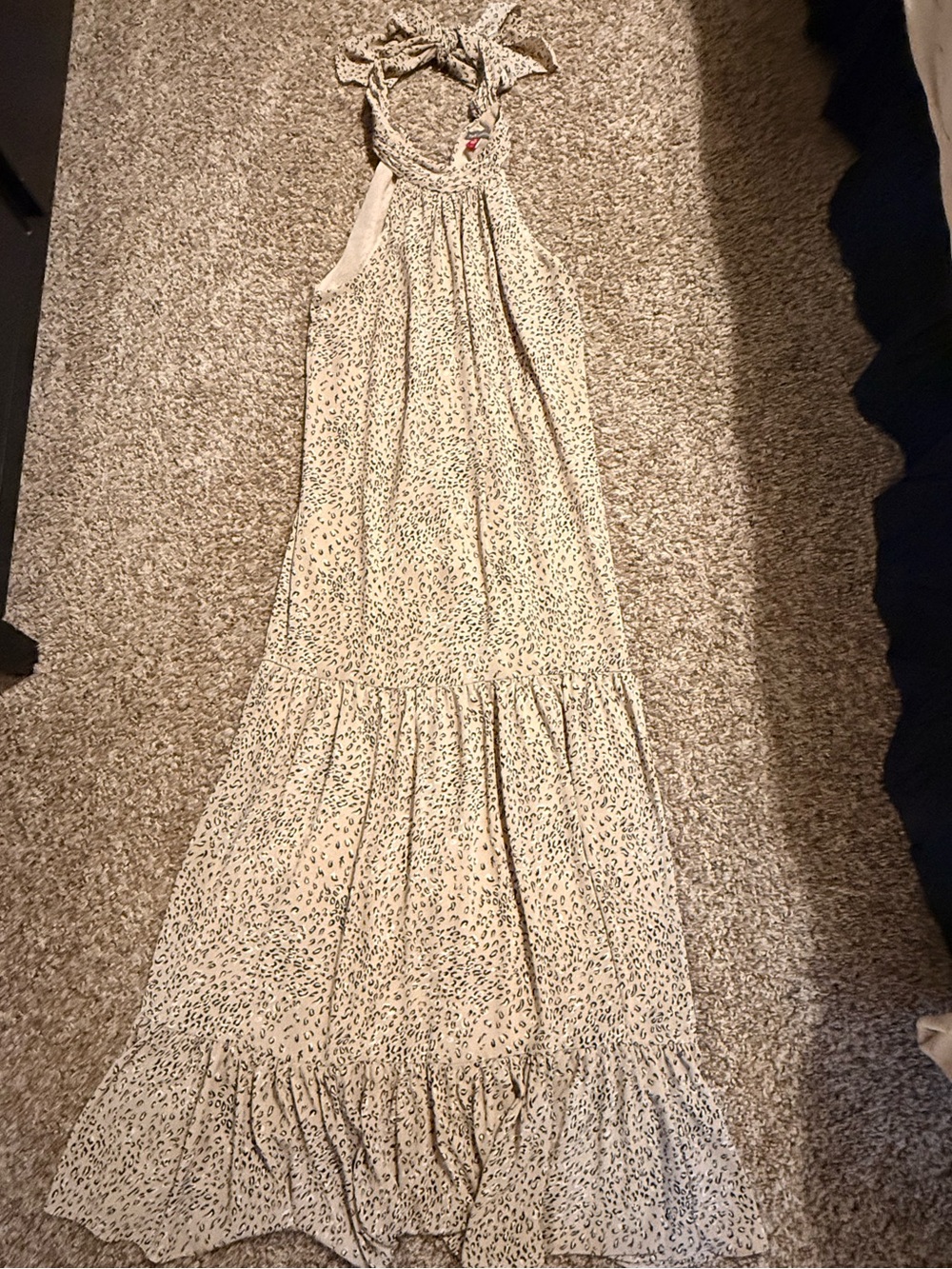 Vince Camuto Cream Halter Maxi Dress with Subtle Black Spot Print